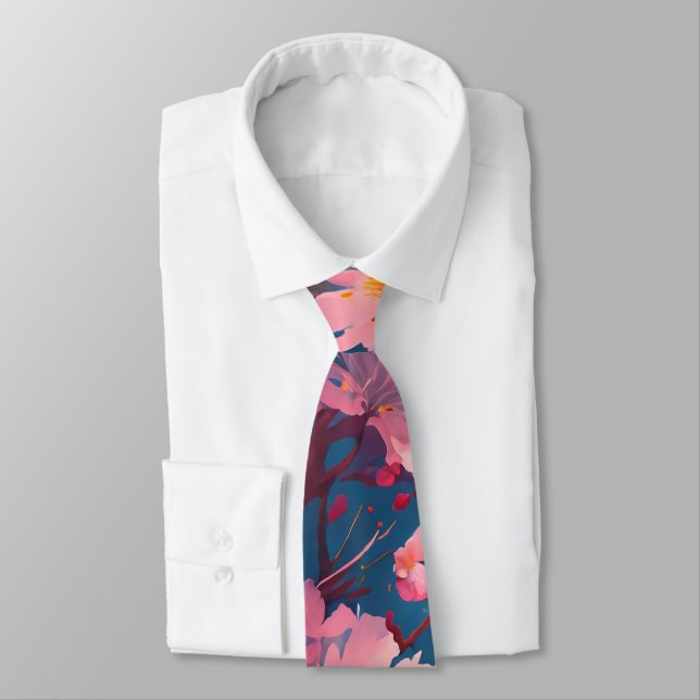 Cravate Motif de fleurs de cerisier rose d'aquarelle (Attaché)