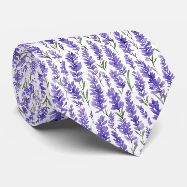 Cravate Motif de fleurs de lavande à l'aquarelle (Roulé)
