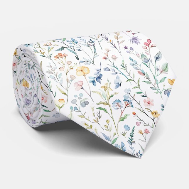 Cravate Motif de fleurs de prairie à l'aquarelle (Roulé)