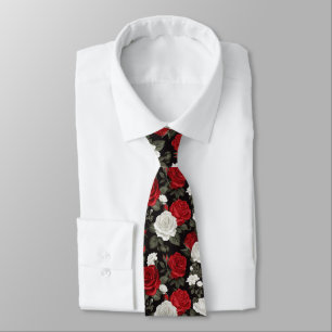 Cravate Motif de fleurs de roses blanches rouges