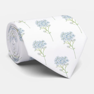 Cravate motif de fleurs d'hortensia bleu