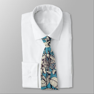 Cravate Motif de fleurs en bleu blanc