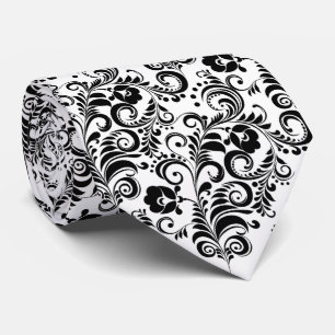 Cravate Motif de fleurs noir et blanc chic coloré