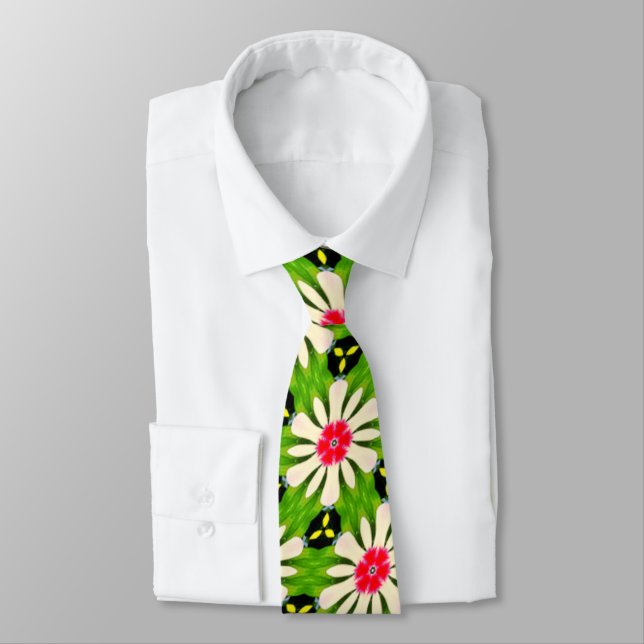 Cravate Motif de fleurs rose et blanche (Attaché)