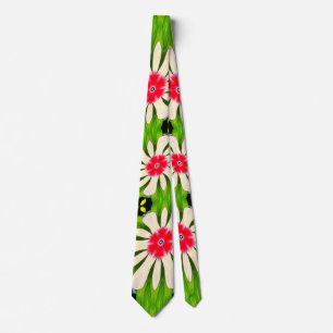 Cravate Motif de fleurs rose et blanche