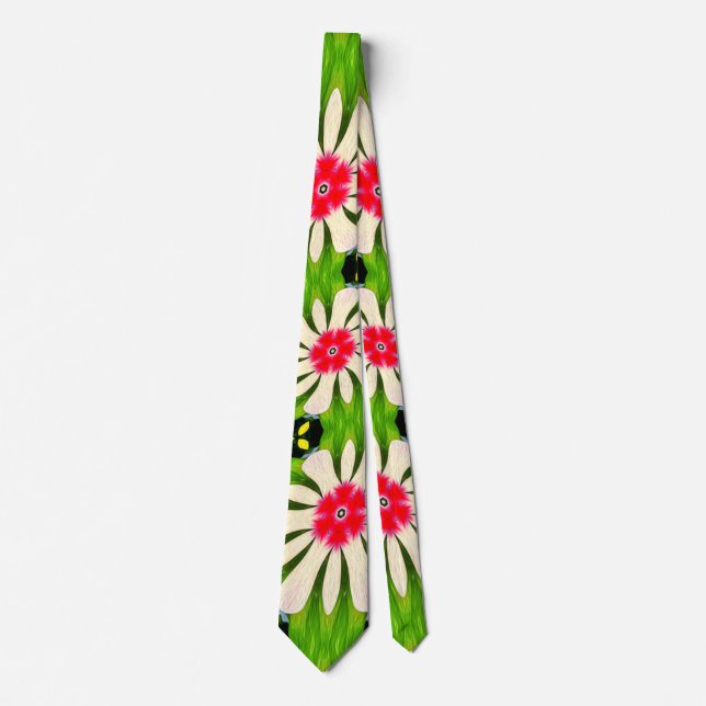 Cravate Motif de fleurs rose et blanche (Devant)