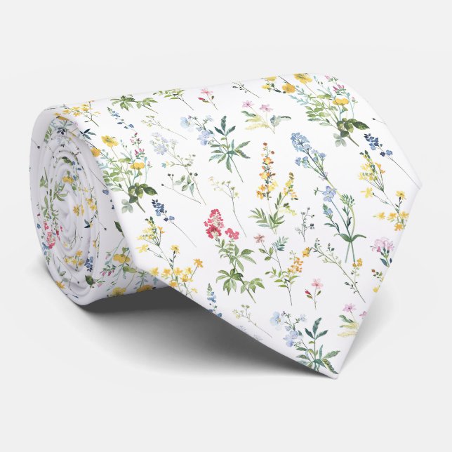 Cravate Motif de fleurs sauvages botaniques (Roulé)