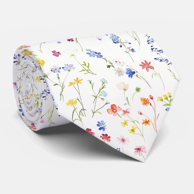 Cravate Motif de fleurs sauvages lumineuses (Roulé)
