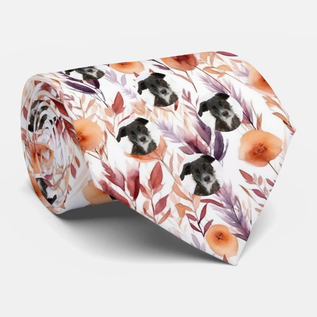 Cravate Motif de fleurs séchées avec photo de chien de com (Roulé)