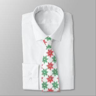 Cravate Motif de flocon de neige à l'aquarelle rouge et ve