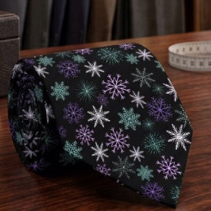 Cravate Motif de flocon de neige de Noël noir violet menth