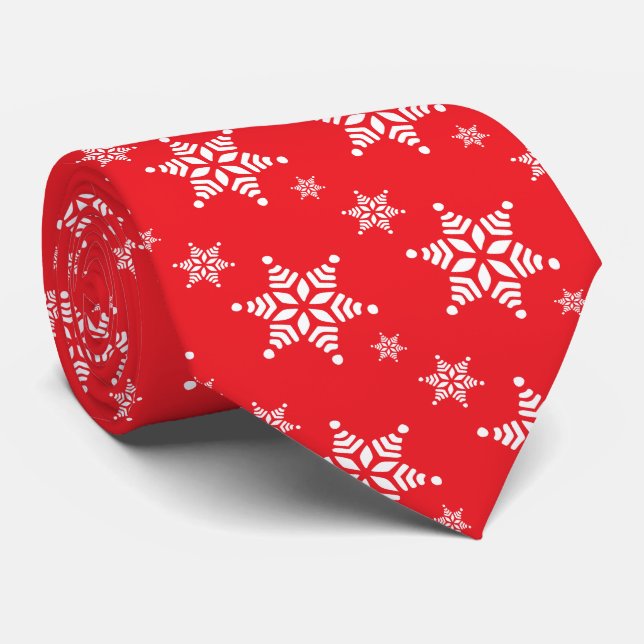 Cravate Motif de flocon de neige, Flakes blancs, Neige, Ro (Roulé)