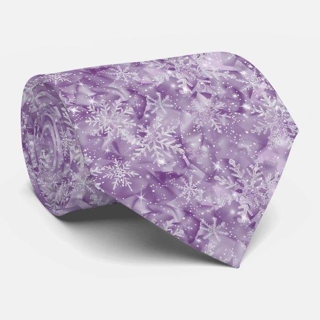 Cravate Motif de flocon de neige pourpre (Roulé)