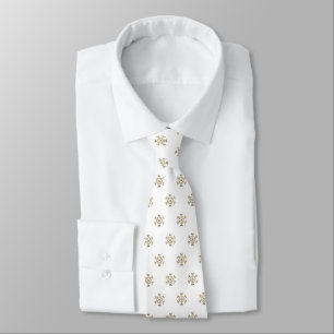 Cravate Motif de flocons d'or et de neige blanche Monogram