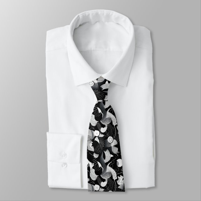 Cravate Motif de formes abstraites noir et blanc  (Attaché)