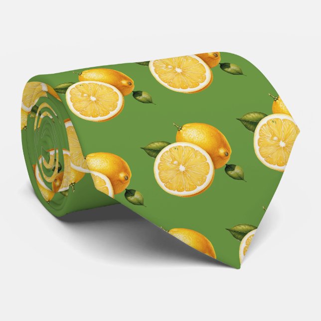 Cravate Motif de fruits au citron carrelé (Roulé)
