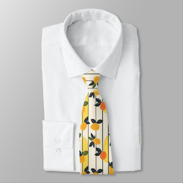 Cravate Motif de fruits d'agrumes avec Feuilles verts (2) (Attaché)
