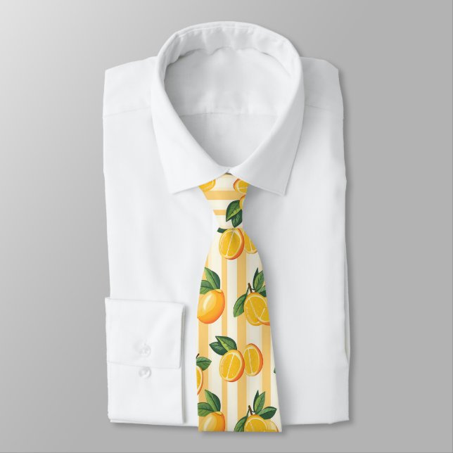 Cravate Motif de fruits d'agrumes avec Feuilles verts (3) (Attaché)