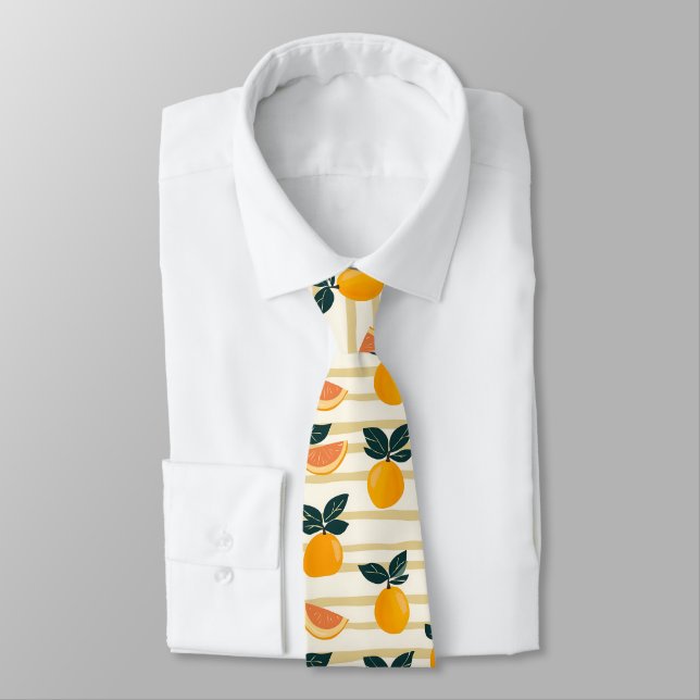 Cravate Motif de fruits d'agrumes avec Feuilles verts (4) (Attaché)