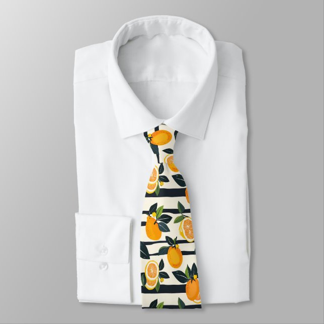 Cravate Motif de fruits d'agrumes avec Feuilles verts (5) (Attaché)