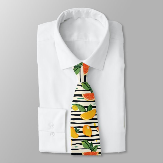 Cravate Motif de fruits d'agrumes avec Feuilles verts (6) (Attaché)
