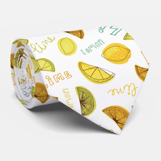 Cravate Motif de fruits d'agrumes citron et lime (Roulé)