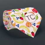 Cravate Motif de fruits mélangés à la main Initiales nouve<br><div class="desc">Ce motif fruitier mignon et coloré a été créé à l'aide de mes illustrations mélangées à la main orange, pomme, poire, citron vert, bleuets, fraises, pêches et bananes et fait une nouveauté ironique pour ceux qui ne prennent pas la vie, ou leurs chaussettes trop au sérieux! L'arrière - plan rose...</div>
