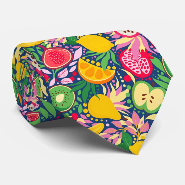 Cravate motif de fruits mélangés cool carrelé (Roulé)