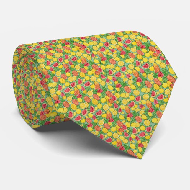 Cravate Motif de fruits tropicaux vifs (Roulé)