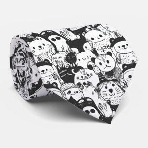 Cravate Motif de gribouillage d'animaux Kawaii mignon (1)