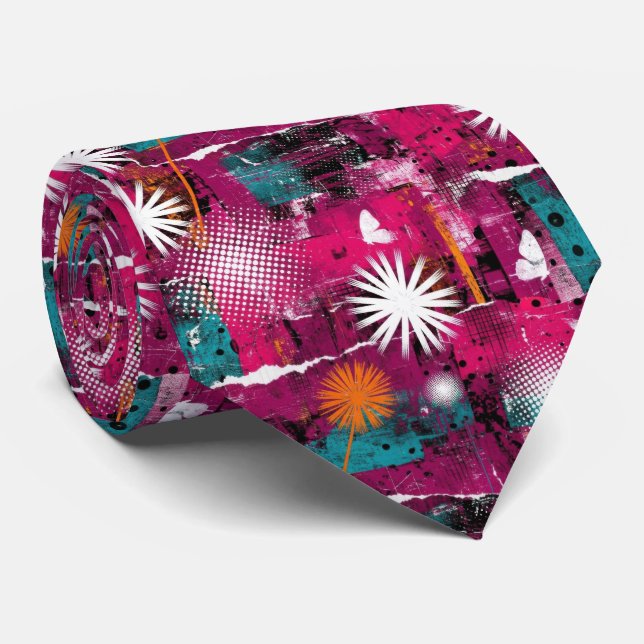 Cravate Motif de grunge abstrait avec pissenlit (Roulé)