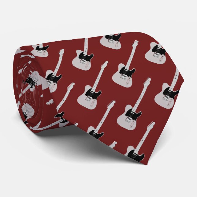 Cravate Motif de guitare électrique en rouge (Roulé)