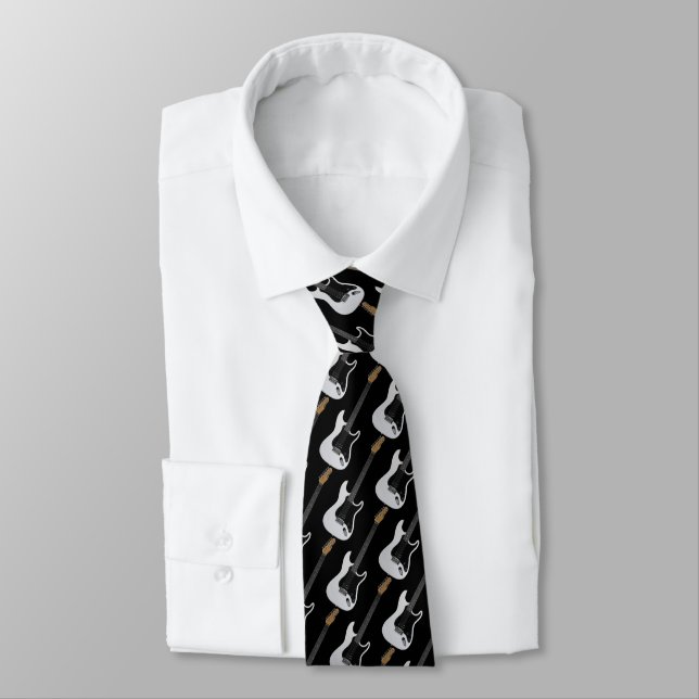 Cravate Motif de guitare électrique noir et blanc (Attaché)