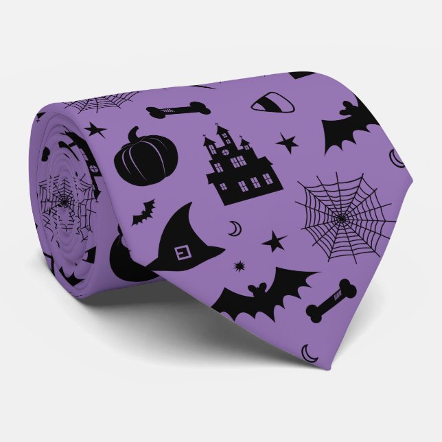 Cravate Motif de Halloween pourpre et noir (Roulé)