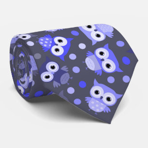 Cravate Motif de hibou coloré bleu mignon