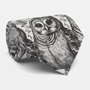 Cravate Motif de hibou noir et blanc