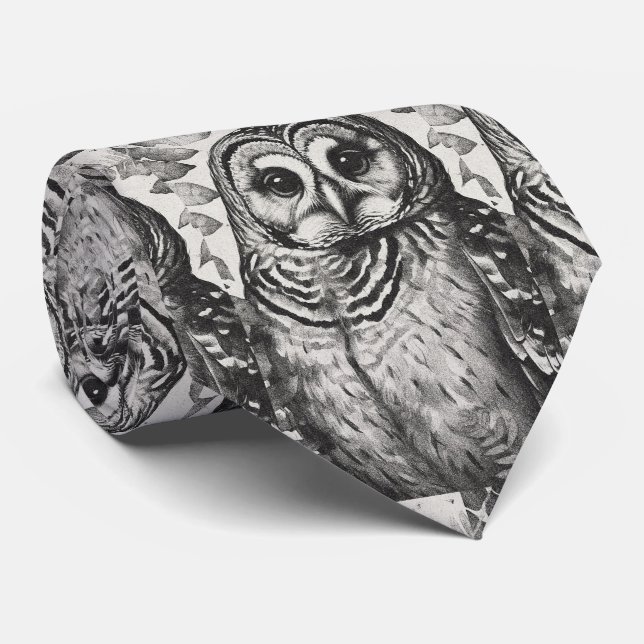 Cravate Motif de hibou noir et blanc (Roulé)