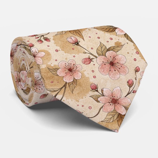 Cravate Motif de housse de café Fleur de Cerisier (10) (Roulé)