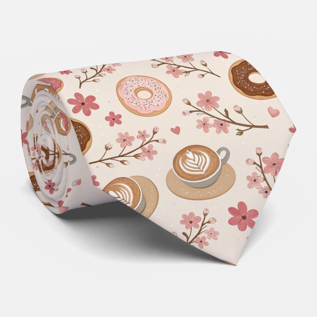 Cravate Motif de housse de café Fleur de Cerisier (3) (Roulé)