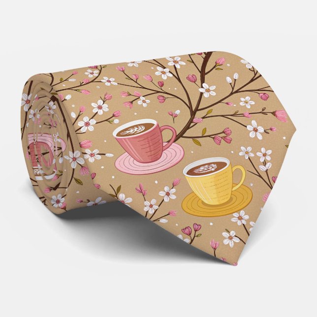 Cravate Motif de housse de café Fleur de Cerisier (4) (Roulé)