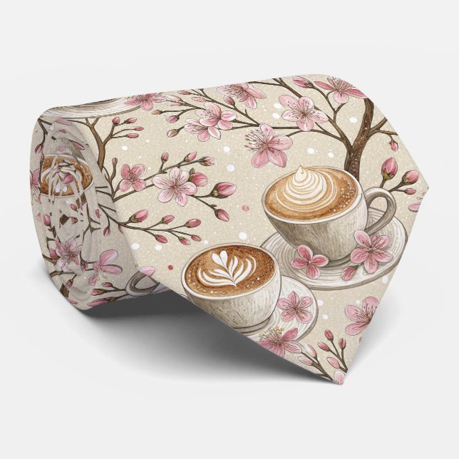 Cravate Motif de housse de café Fleur de Cerisier (6) (Roulé)