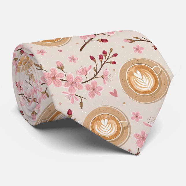 Cravate Motif de housse de café Fleur de Cerisier (7) (Roulé)