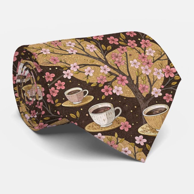 Cravate Motif de housse de café Fleur de Cerisier (8) (Roulé)