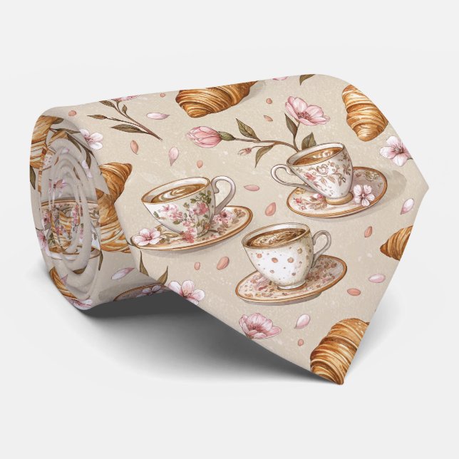 Cravate Motif de housse de café Fleur de Cerisier (9) (Roulé)