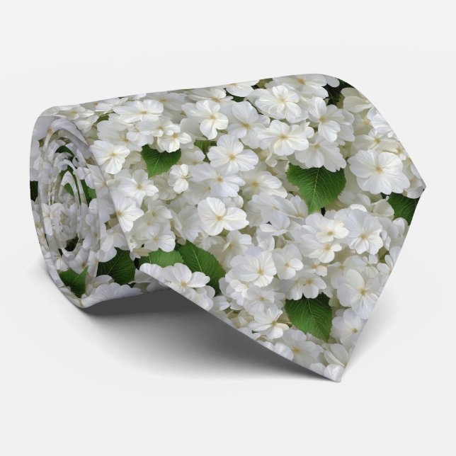 Cravate Motif de jardin d'hortensias blancs (Roulé)