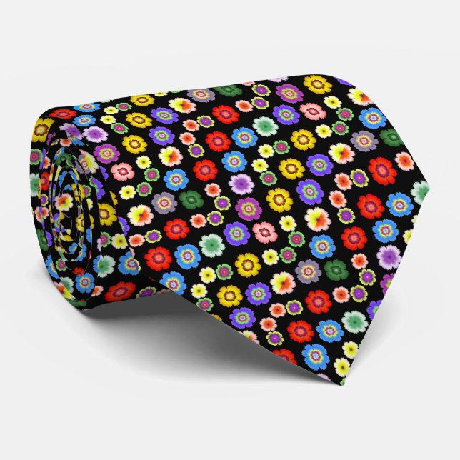 Cravate Motif de jardin fleuri coloré (Roulé)