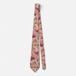 Cravate Motif de jardin floral rose élégant