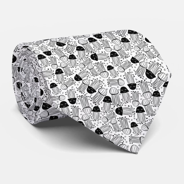 Cravate Motif de la gelée de doodle noir et blanc (Roulé)