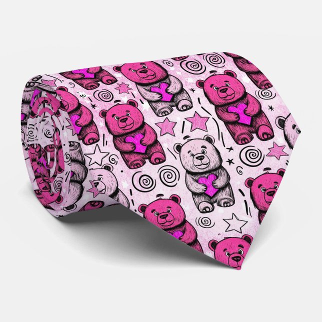 Cravate Motif de la Saint-Valentin Ourson Mignon (Roulé)