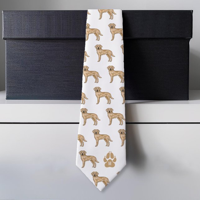 Cravate Motif de Labrador Retriever jaune avec monogramme  (Please note: This image is a digital mockup.)